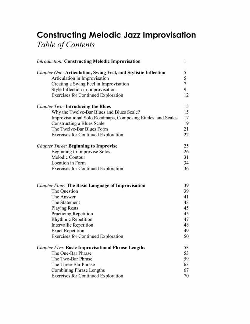 Constructing Jazz table of contents page one